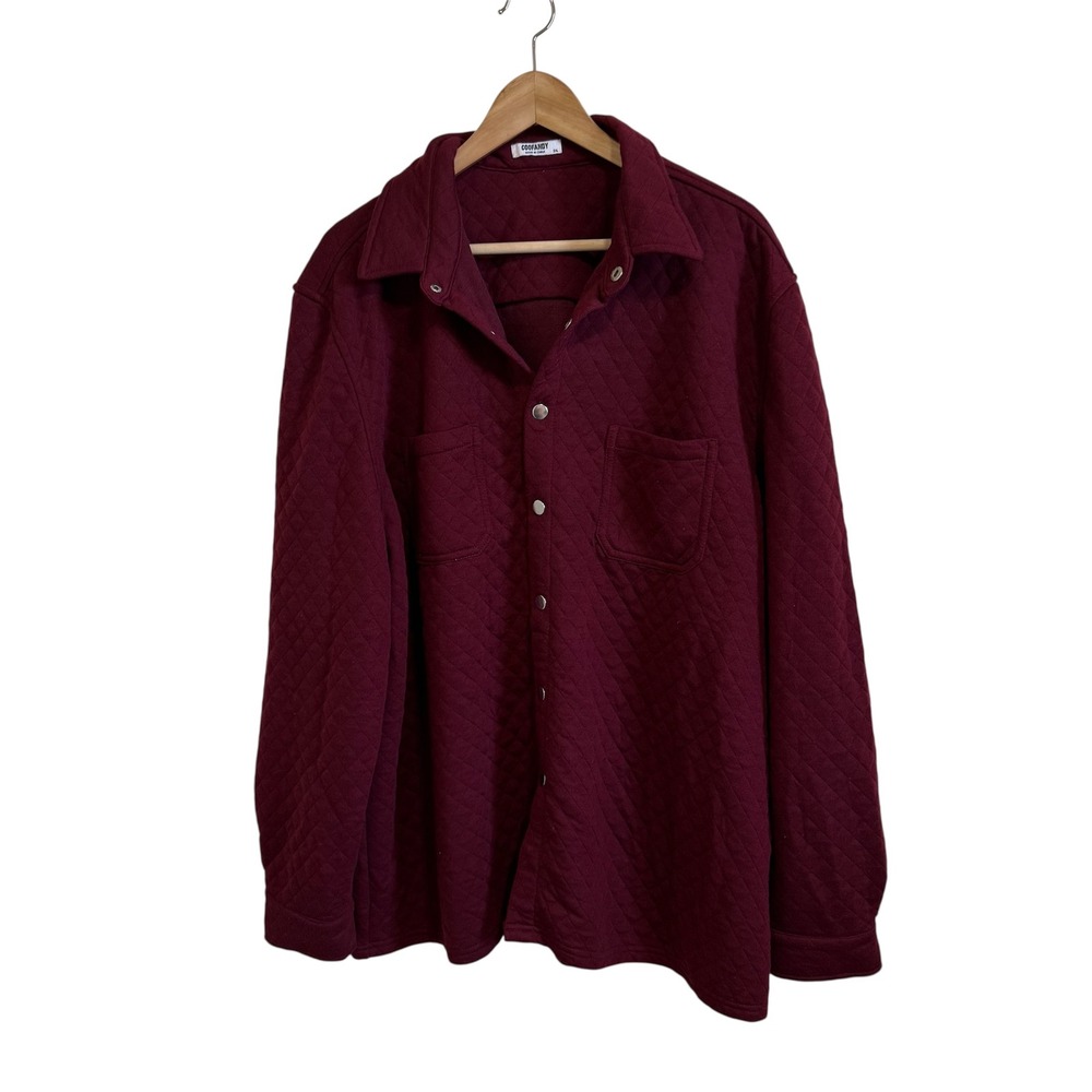 COOFANDY Mens 3XL Burgundy Quilted Button Down‎ Shirt Jacket Shacket